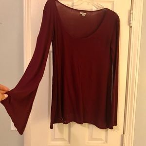 Wine Red Ecoté Bell Sleeves Top