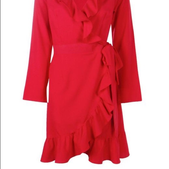 red ruffle wrap dress - Picture 3 of 4