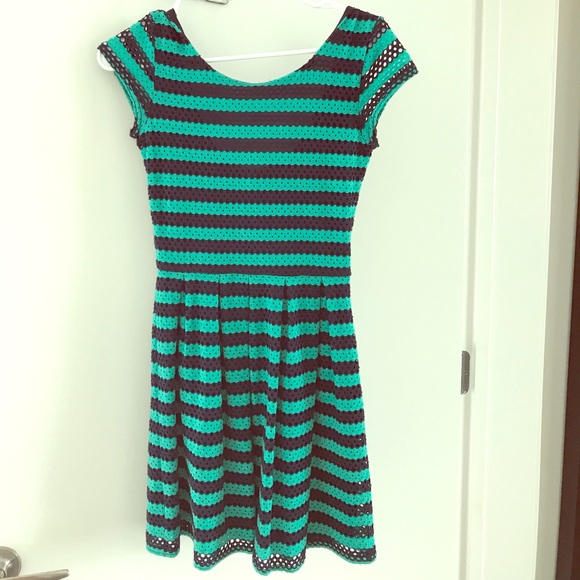Teal and navy striped lace dress - Picture 1 of 7