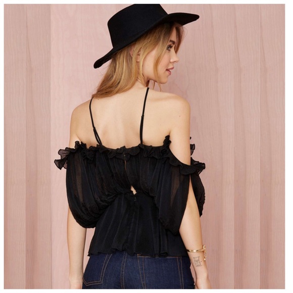 Black Sheer Off The Shoulder Ruffle Halter Top - Picture 5 of 5