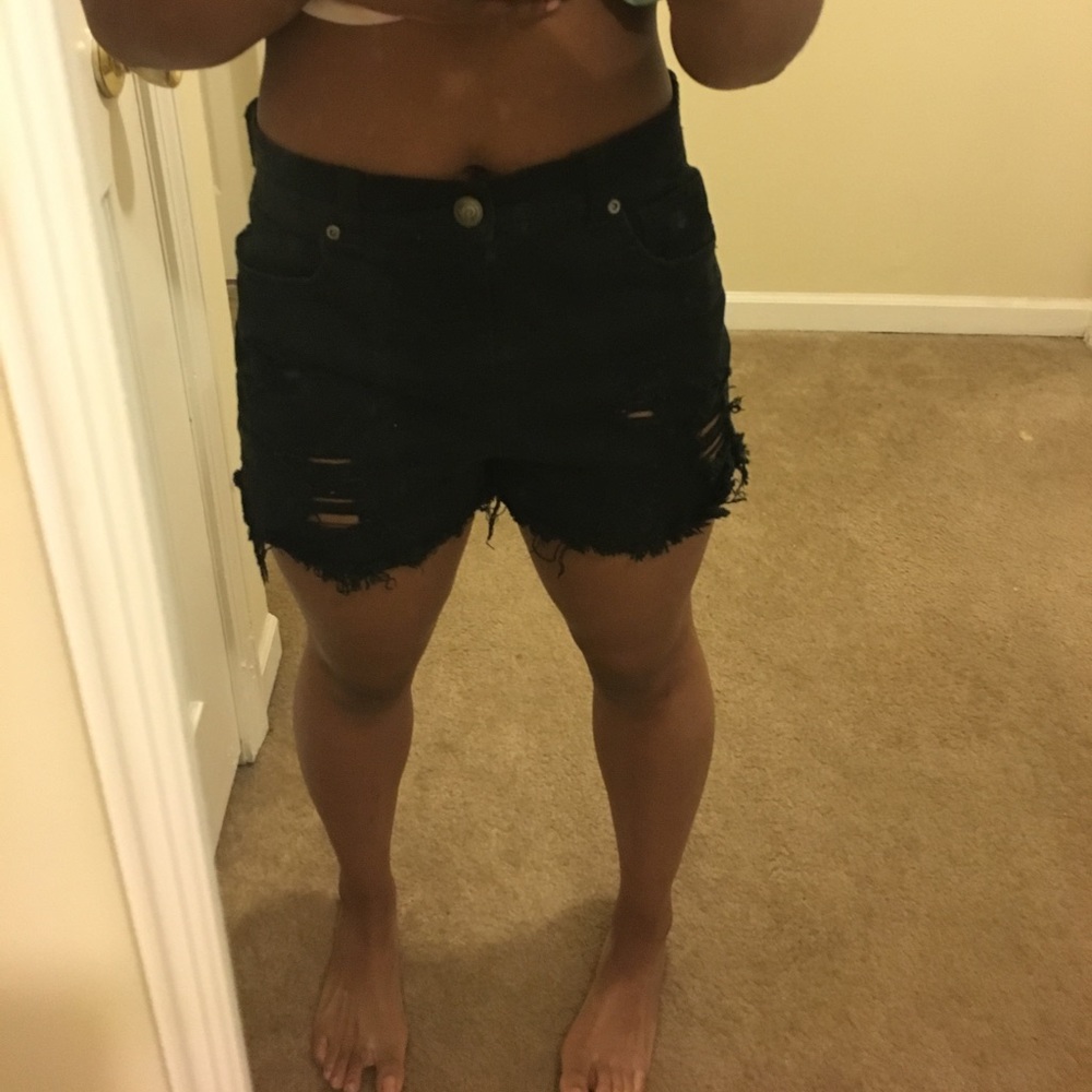 Distressed black Jean shorts