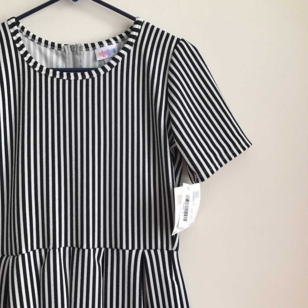 Lularoe Amelia black white striped USA made NWT
