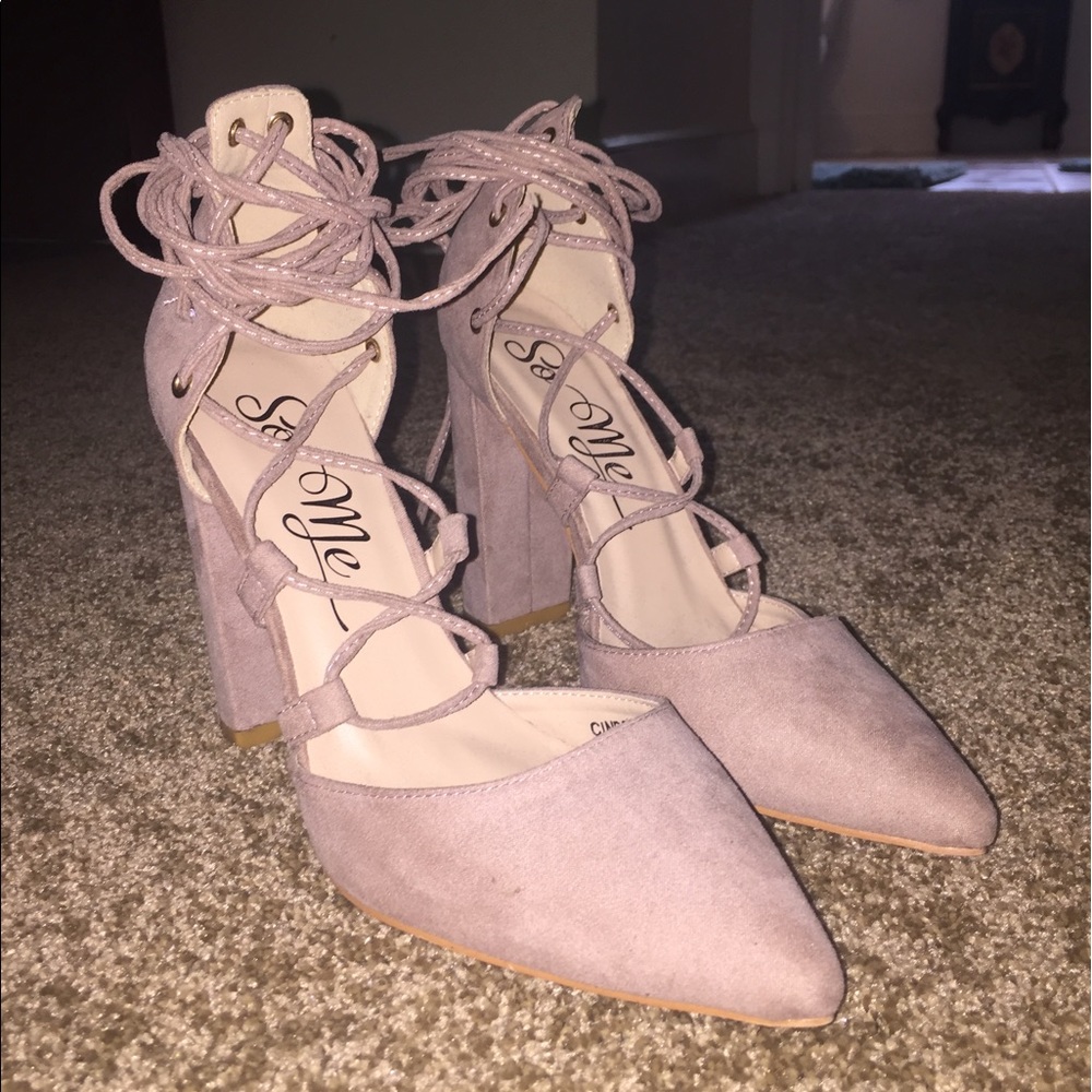 Your Girl Taupe Suede Lace-Up Heels