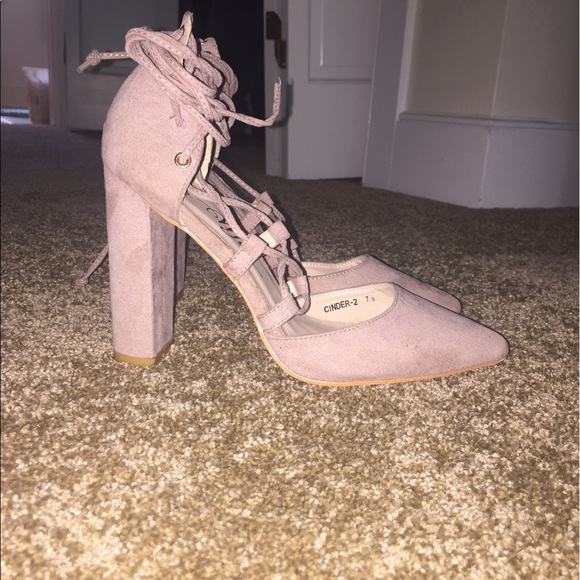 Your Girl Taupe Suede Lace-Up Heels - Picture 2 of 4