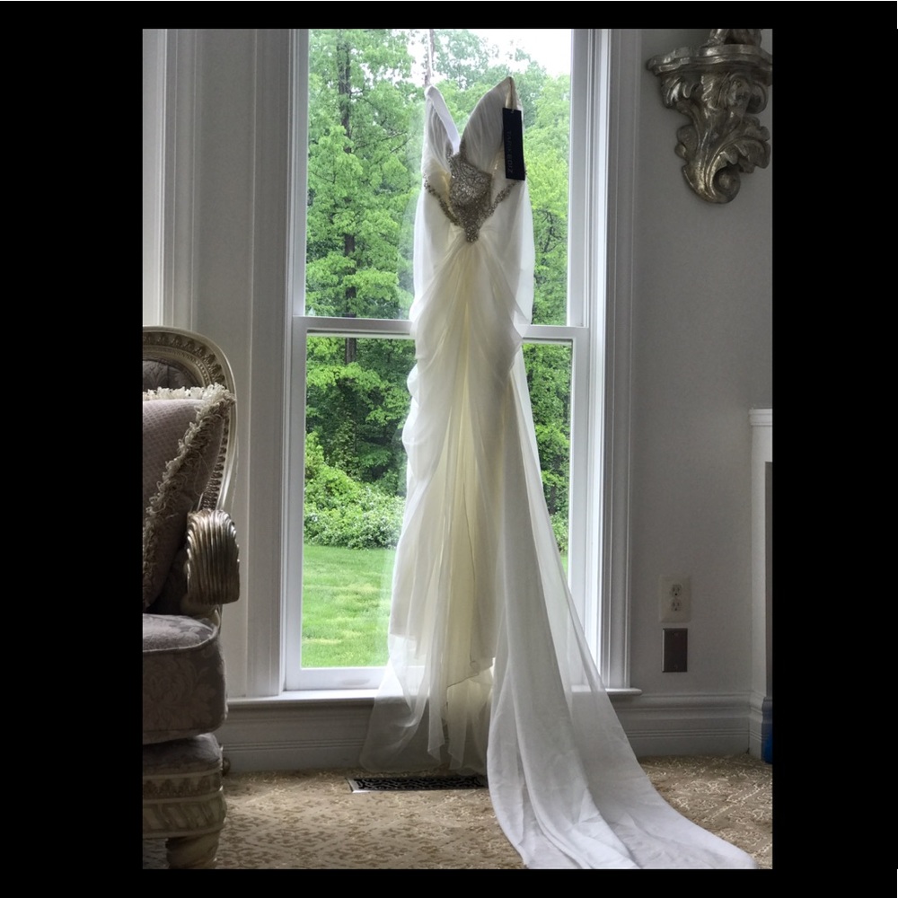 BNWT Tarik Ediz Silk Chiffon & Pearl Gown