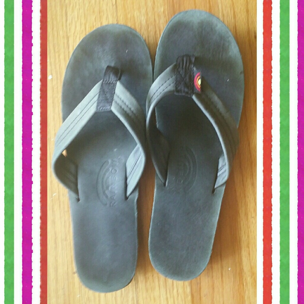 Womens olive green rainbow flip flops