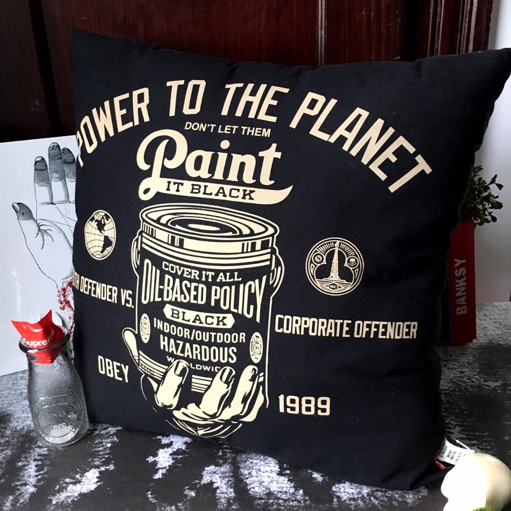 Obey Propaganda Paint  It Black Throw Pillow