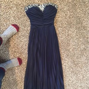 Navy strapless formal dress