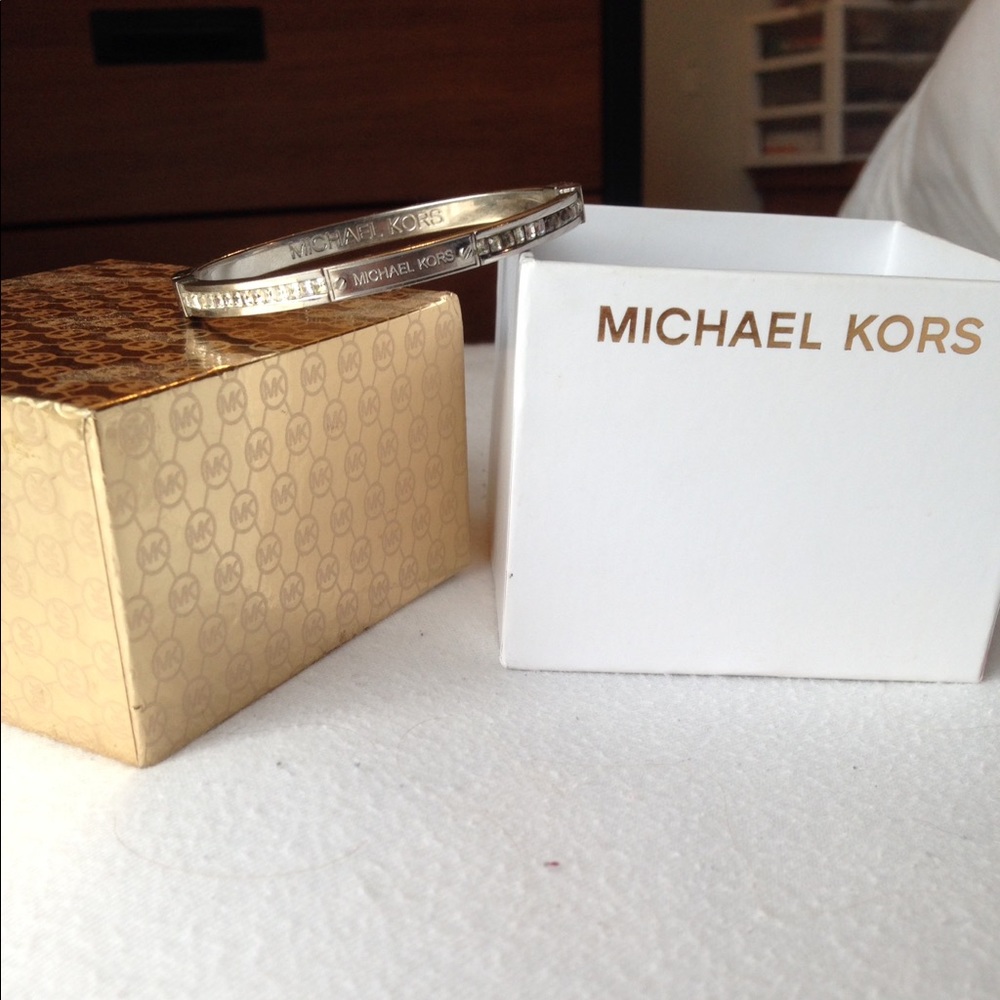 Michael Kors Silver Diamond Logo Hinge Bracelet