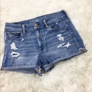 Light Wash Distressed High Waisted Shorts