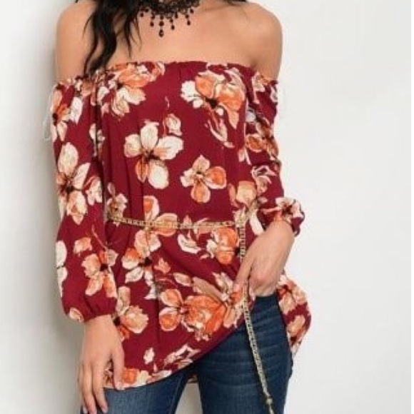 Burgundy Off the Shoulder Top - Picture 3 of 3