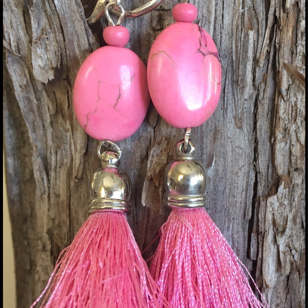 PINK turquoise sterling silver tassel earrings FUN
