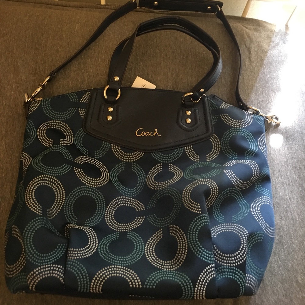 Coach Ashley dotted satchel purse navy ink tote