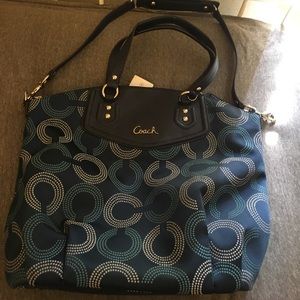 Coach Ashley dotted satchel purse navy ink tote