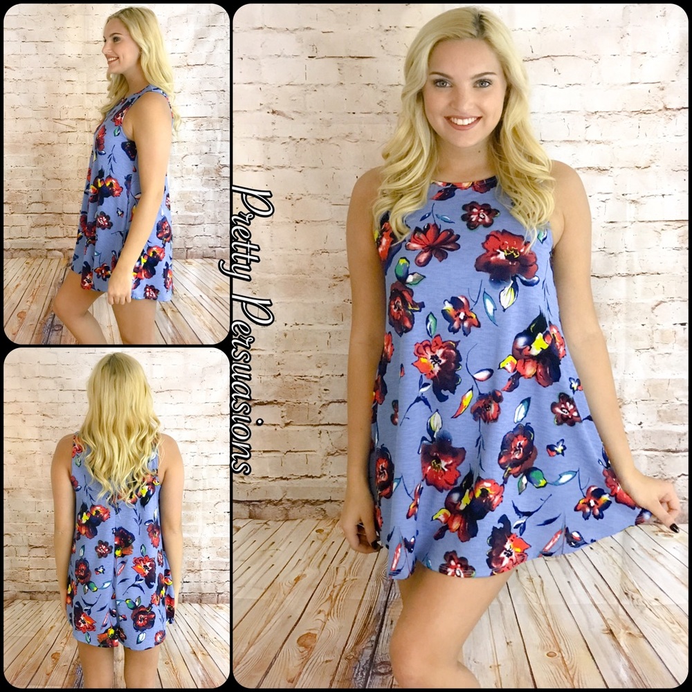 CLEARANCE‼️NWT Blue Floral Print Shift Dress Tunic - Picture 1 of 5