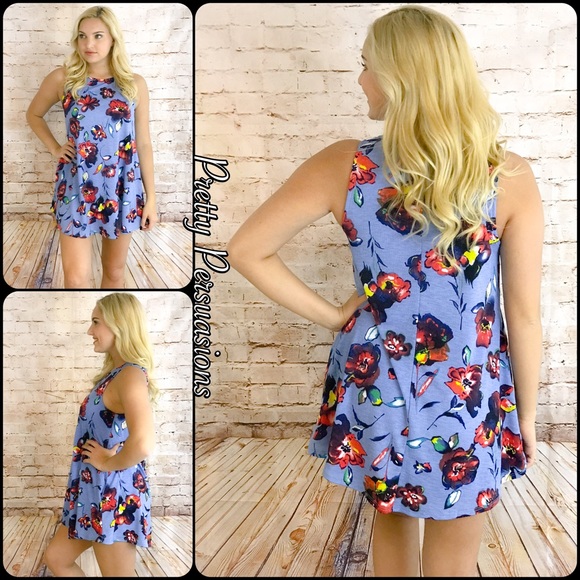 CLEARANCE‼️NWT Blue Floral Print Shift Dress Tunic - Picture 3 of 5