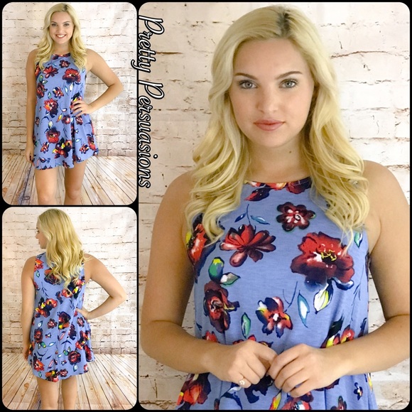 CLEARANCE‼️NWT Blue Floral Print Shift Dress Tunic - Picture 4 of 5