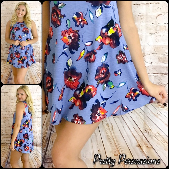CLEARANCE‼️NWT Blue Floral Print Shift Dress Tunic - Picture 5 of 5