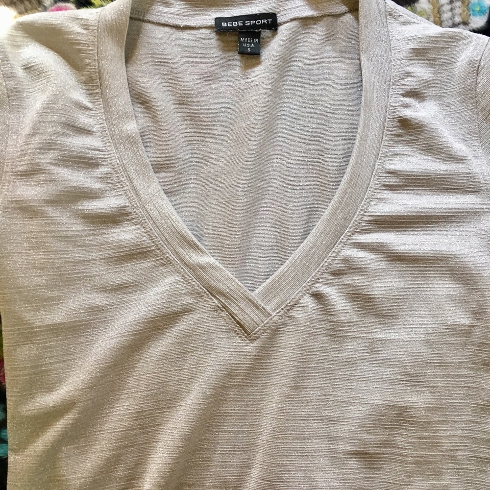 BeBe Silver sport v neck sparkly top
