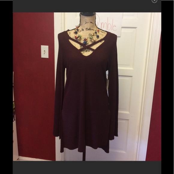 Free People Tops - NWT Free People criss cross tunic sweater -wine