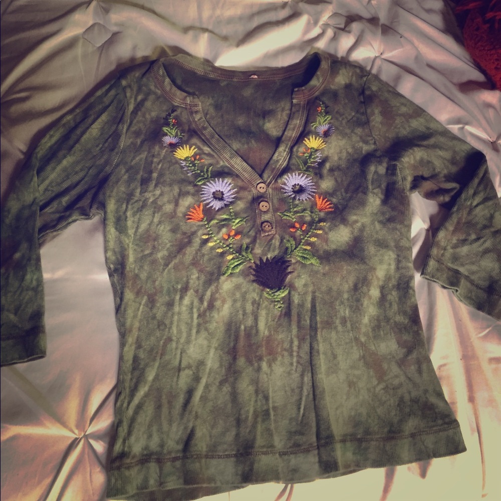 Hippie embroidered tie dye button up top