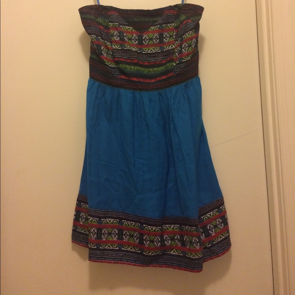 Urban Outfitters blue and tribal print strapless