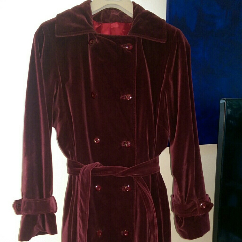 Vintage Burgundy Velvet Trench Coat