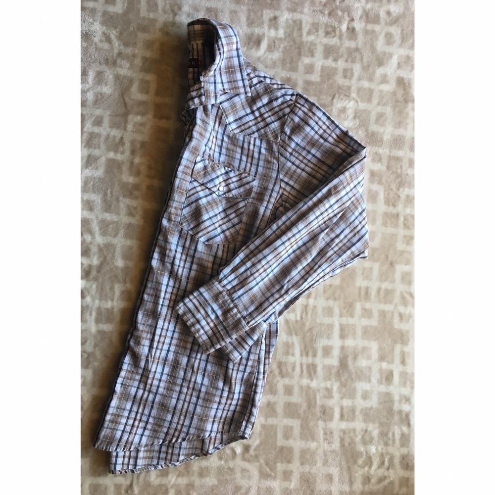 Men's Tan Pearl-Snap Plaid Shirt