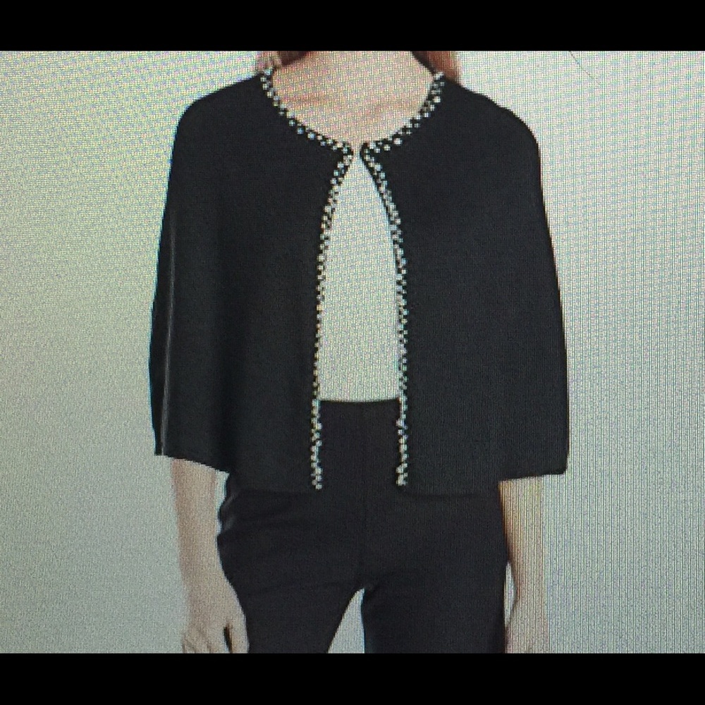 Calvin Klein jersey knit capelet with pearl trim