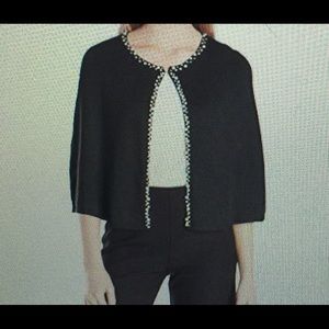 Calvin Klein jersey knit capelet with pearl trim
