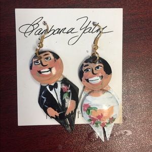 Bride and groom wedding earrings engagement