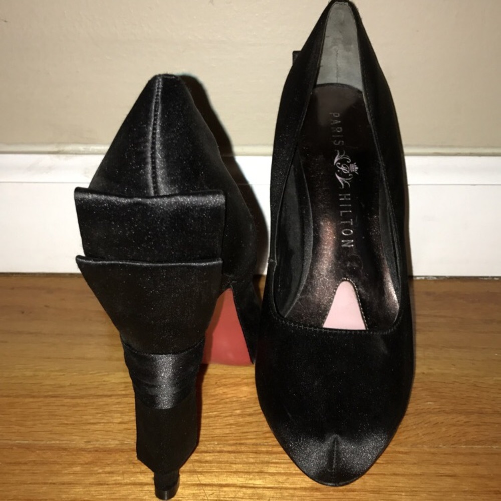 Paris Hilton Satin Black Heels