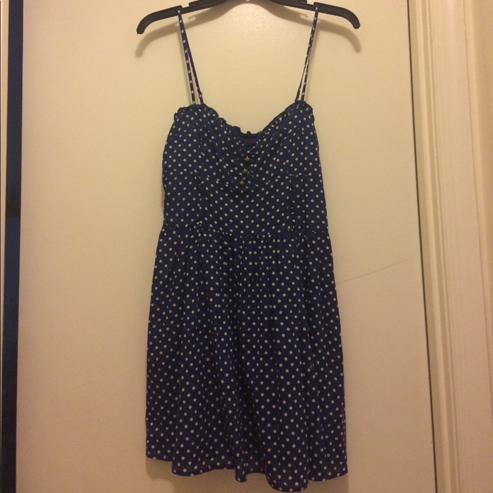 H&M spaghetti strap dress blue and white polka dot