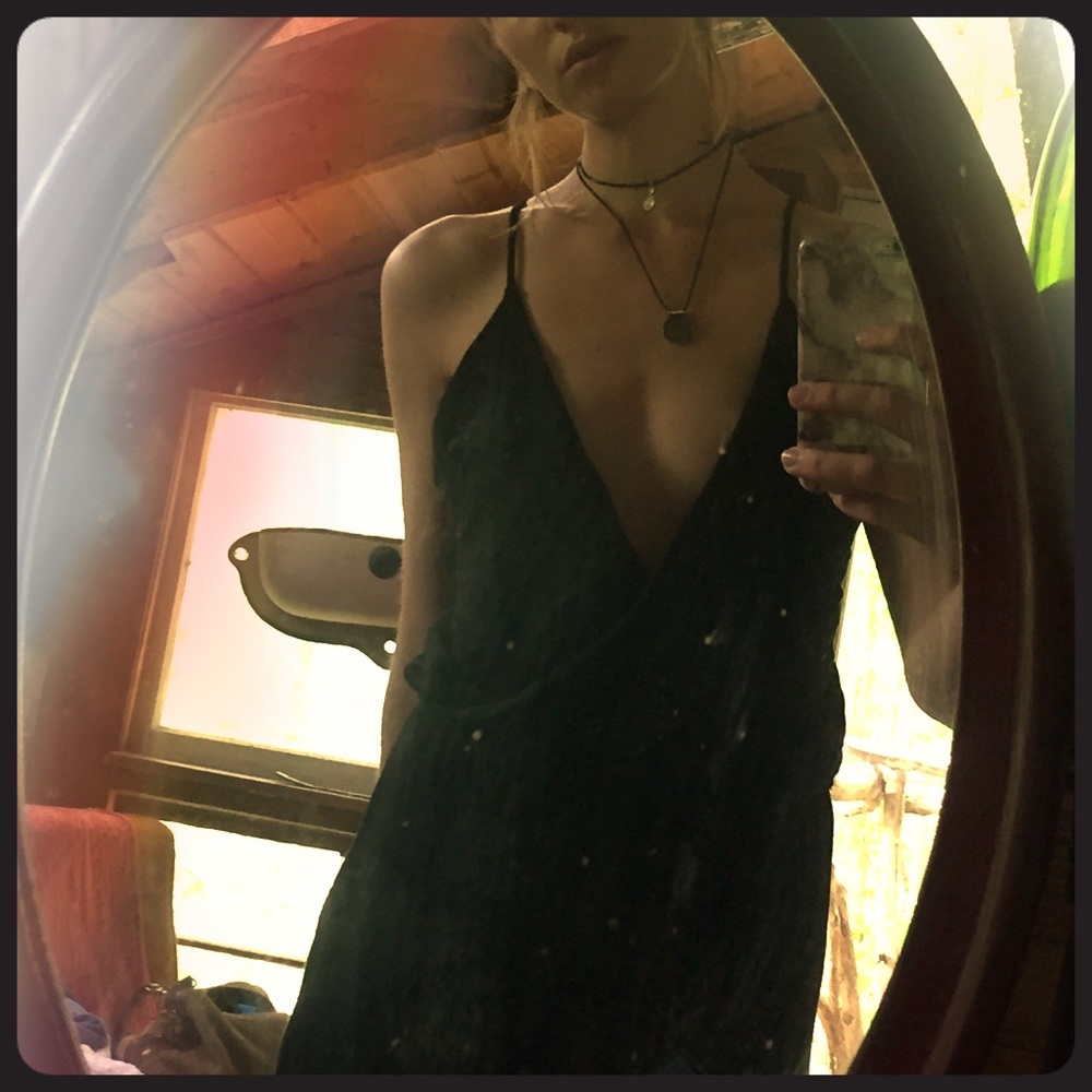 Forever 21 deep v wrap black mini dress. Sexy
