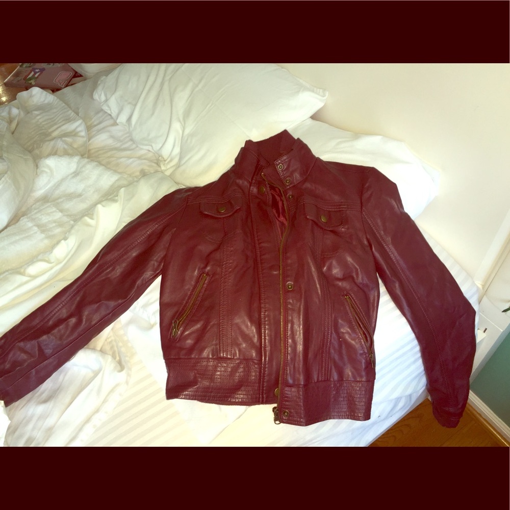 Deep red leather jacket