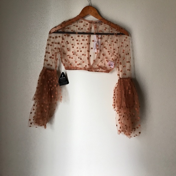 New Rare London Rust  Mesh Bell Sleeve Crop Top - Picture 4 of 6