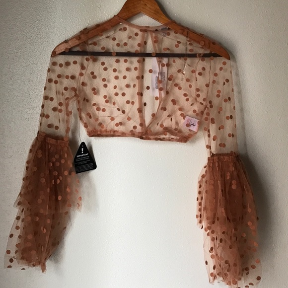 New Rare London Rust  Mesh Bell Sleeve Crop Top - Picture 3 of 6