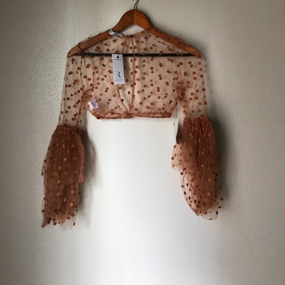 New Rare London Rust  Mesh Bell Sleeve Crop Top - Picture 5 of 6