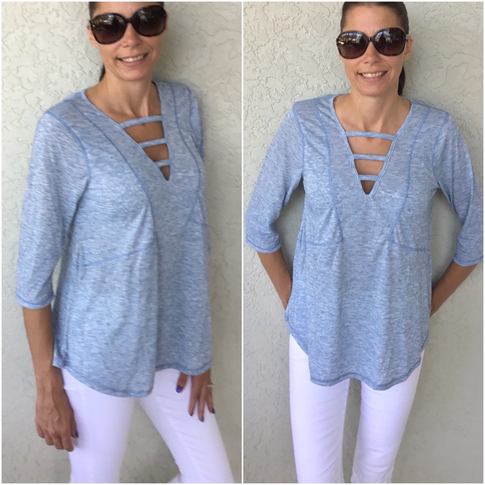 Blue 3/4 Sleeve Top S,M - Picture 3 of 4