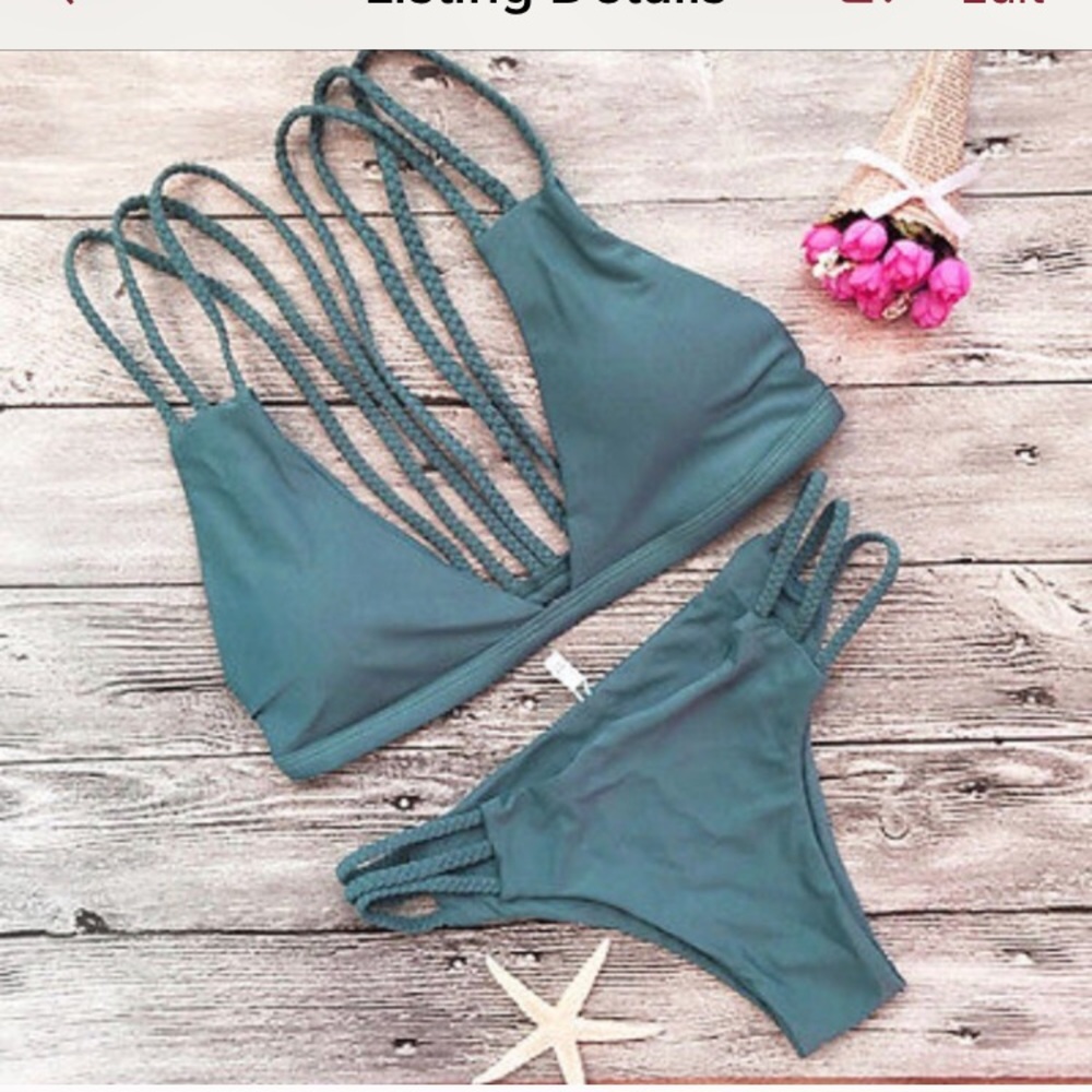 ‘Keira’ Strappy Brazilian Green Cheeky Bikini