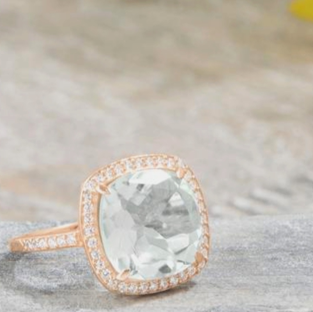 14K ROSE GOLD PLATED PRASIOLITE RING - Picture 3 of 5