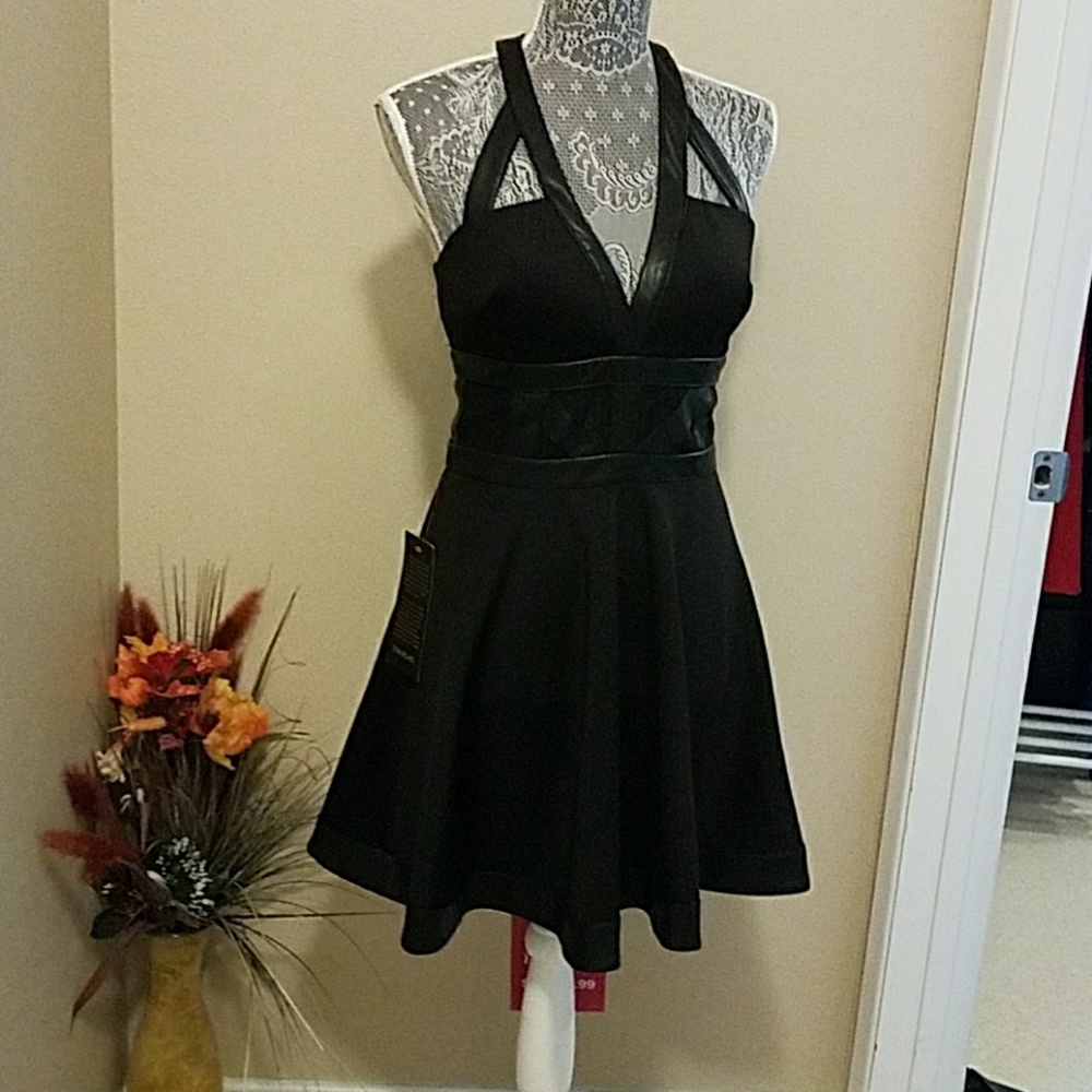 Strappy faux leather trip dress