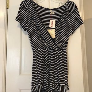 Navy blue and white striped romper
