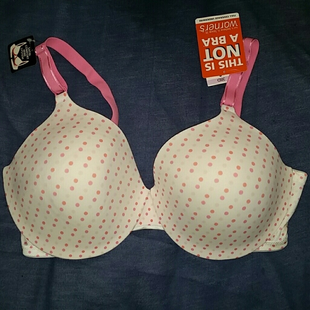 NWT Cute Pink Polka-dot Warner's Bra, Size 38D