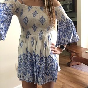 Blue and White patterned Romper