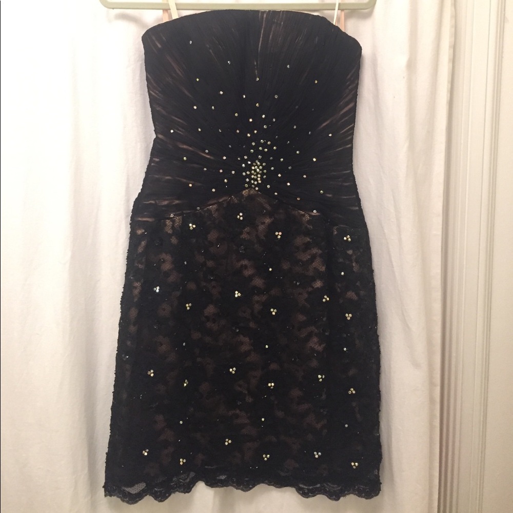 Black lace beaded cocktail dress by Jovani