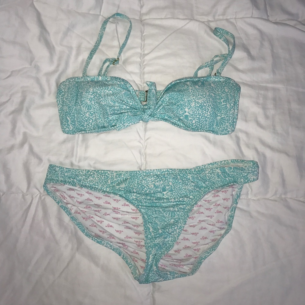 Lilly Pulitzer Teal and White Printed Bathing Suit