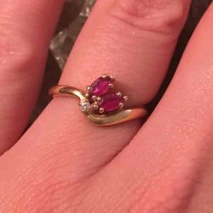 Whimsical 18k Solid Gold Ruby & Diamond Twin Ring!