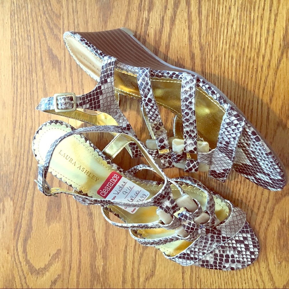 Laura Ashley Faux Snakeskin Sandals, Tan, 9.5