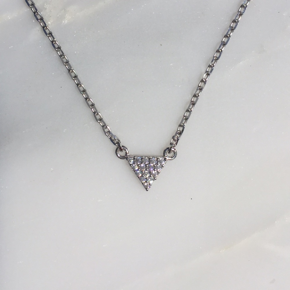 Sterling silver (.925) pave CZ triangle necklace